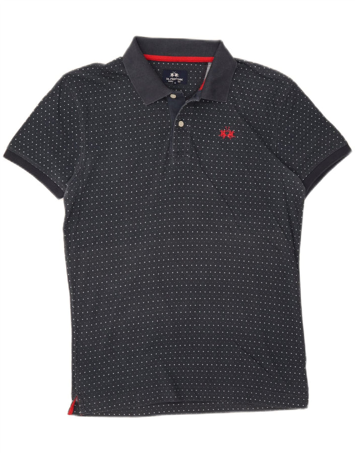 La Martina Mens Abstract Pattern Slim Fit Polo Shirt Large Navy Blue