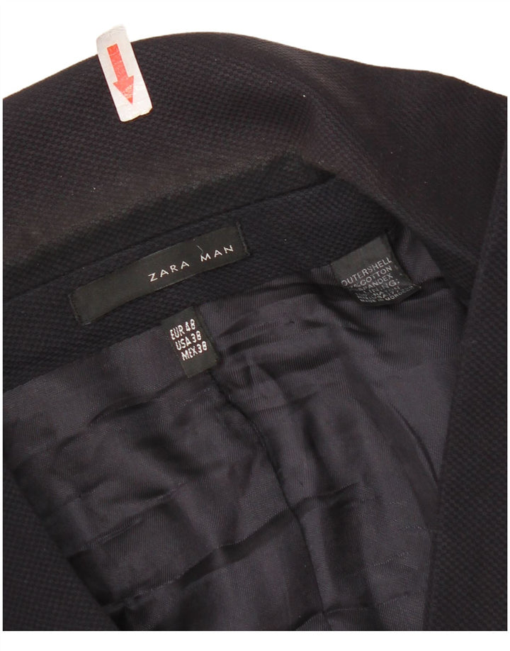 Zara Mens 2 Button Blazer Jacket EU 48 Medium Navy Blue Cotton