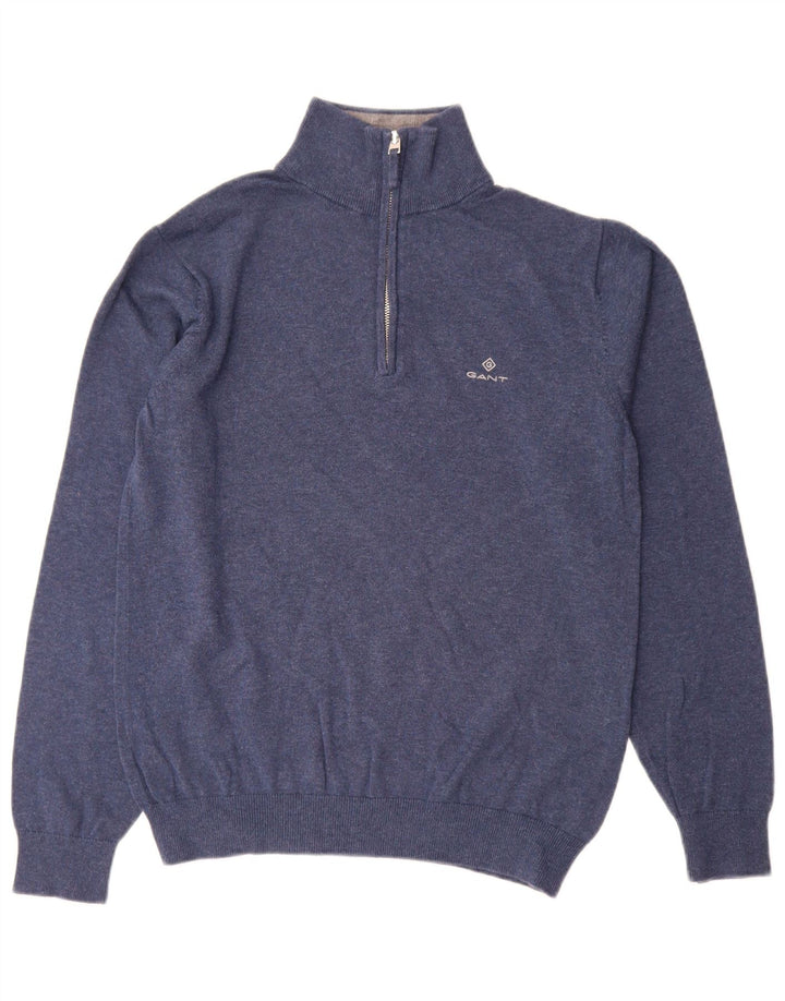 Gant Mens Zip Neck Jumper Sweater Small Blue Cotton
