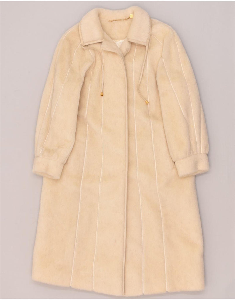 VINTAGE Womens Faux Fur Overcoat UK 10 Small Beige | Vintage Vintage | Thrift | Second-Hand Vintage | Used Clothing | Messina Hembry 