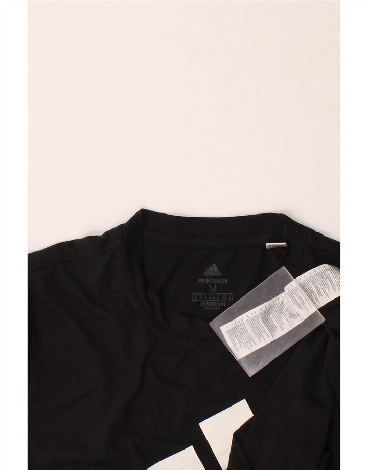 ADIDAS Mens Aeroready Graphic T-Shirt Top Medium Black Cotton Vintage Adidas and Second-Hand Adidas from Messina Hembry 