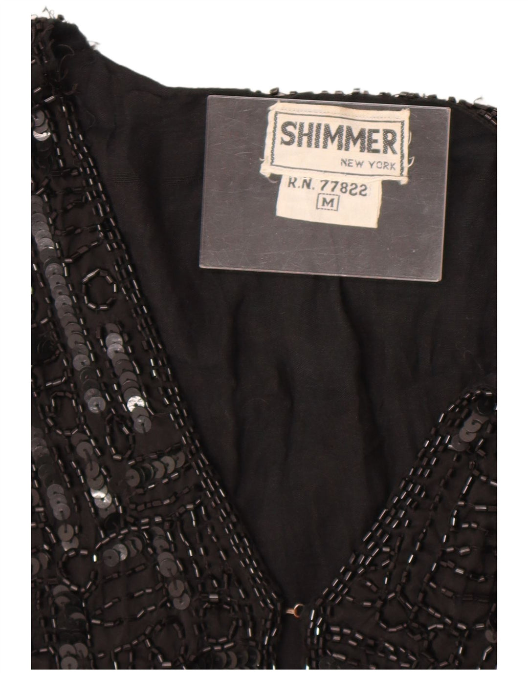 Vintage Womens Sequin Waistcoat UK 12 Medium Black Silk