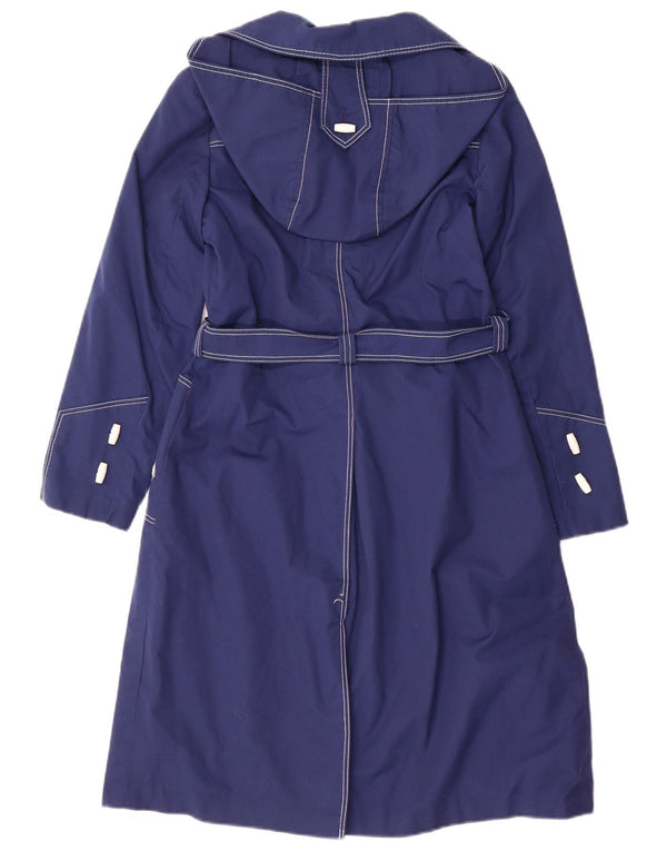 Vintage Girls Hooded Trench Coat 11-12 Years Navy Blue Polyester