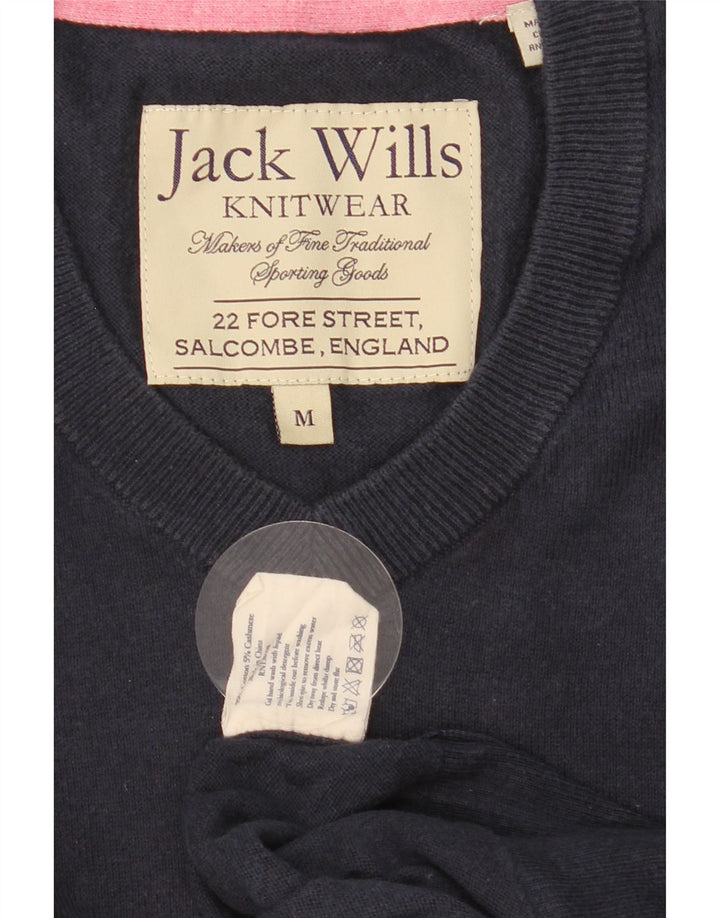 JACK WILLS Mens V-Neck Jumper Sweater Medium Navy Blue Cotton