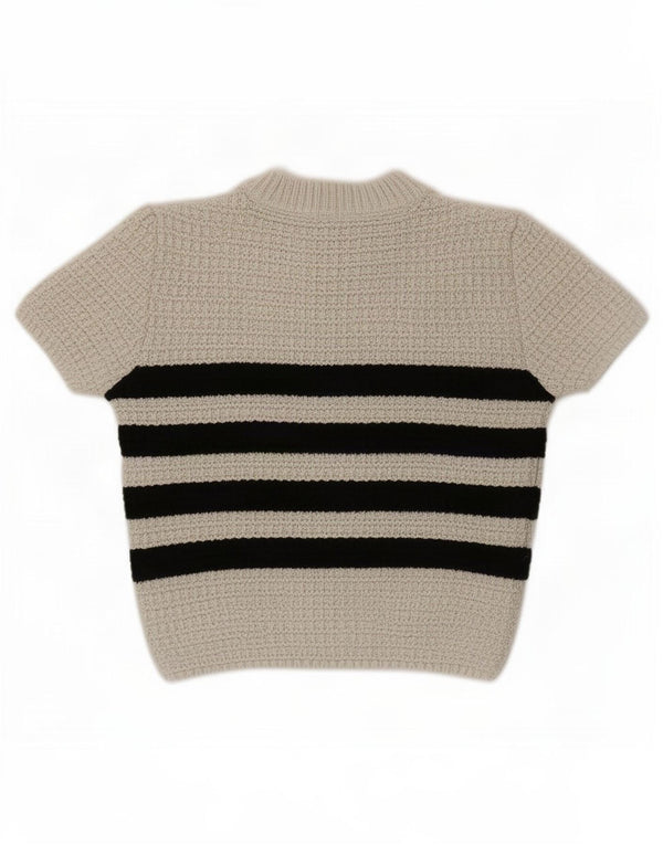 Zara Womens Crop Crew Neck Jumper Sweater UK 10 Small Beige Striped