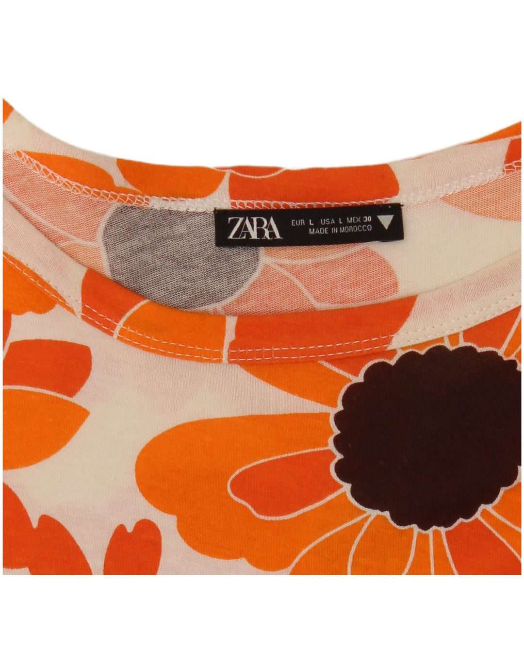 ZARA Womens T-Shirt Top UK 16 Large Orange Floral