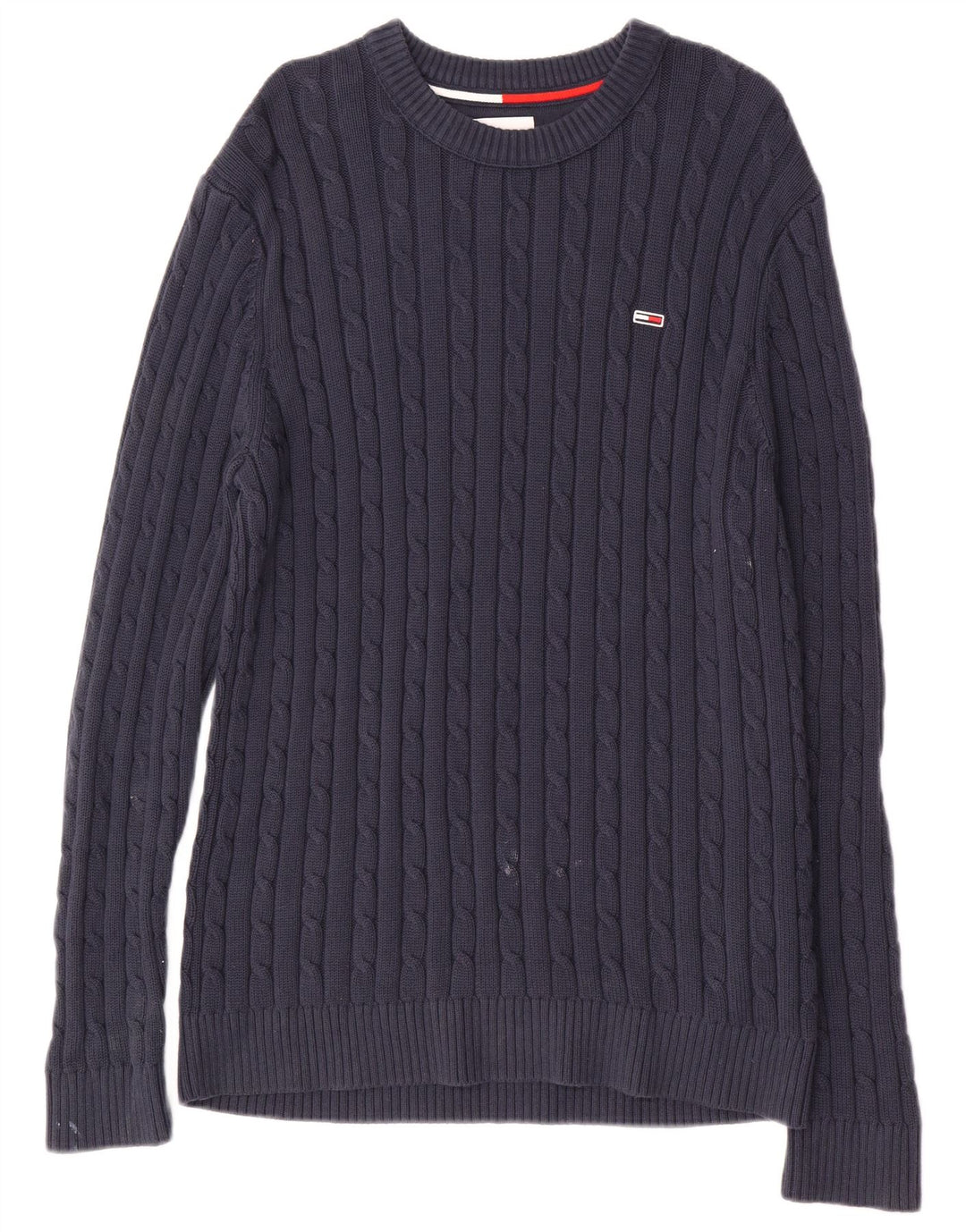 TOMMY HILFIGER Mens Graphic Crew Neck Jumper Sweater Medium Navy Blue
