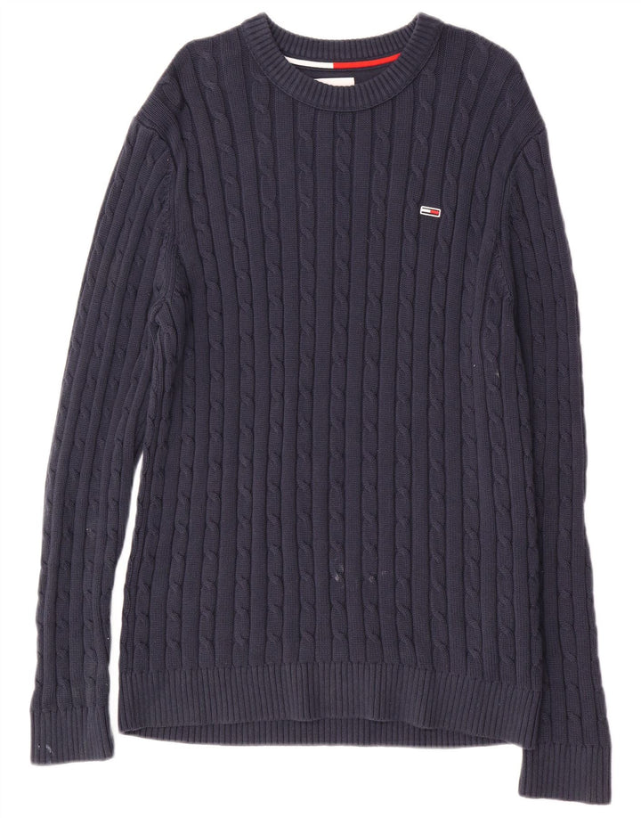 TOMMY HILFIGER Mens Graphic Crew Neck Jumper Sweater Medium Navy Blue