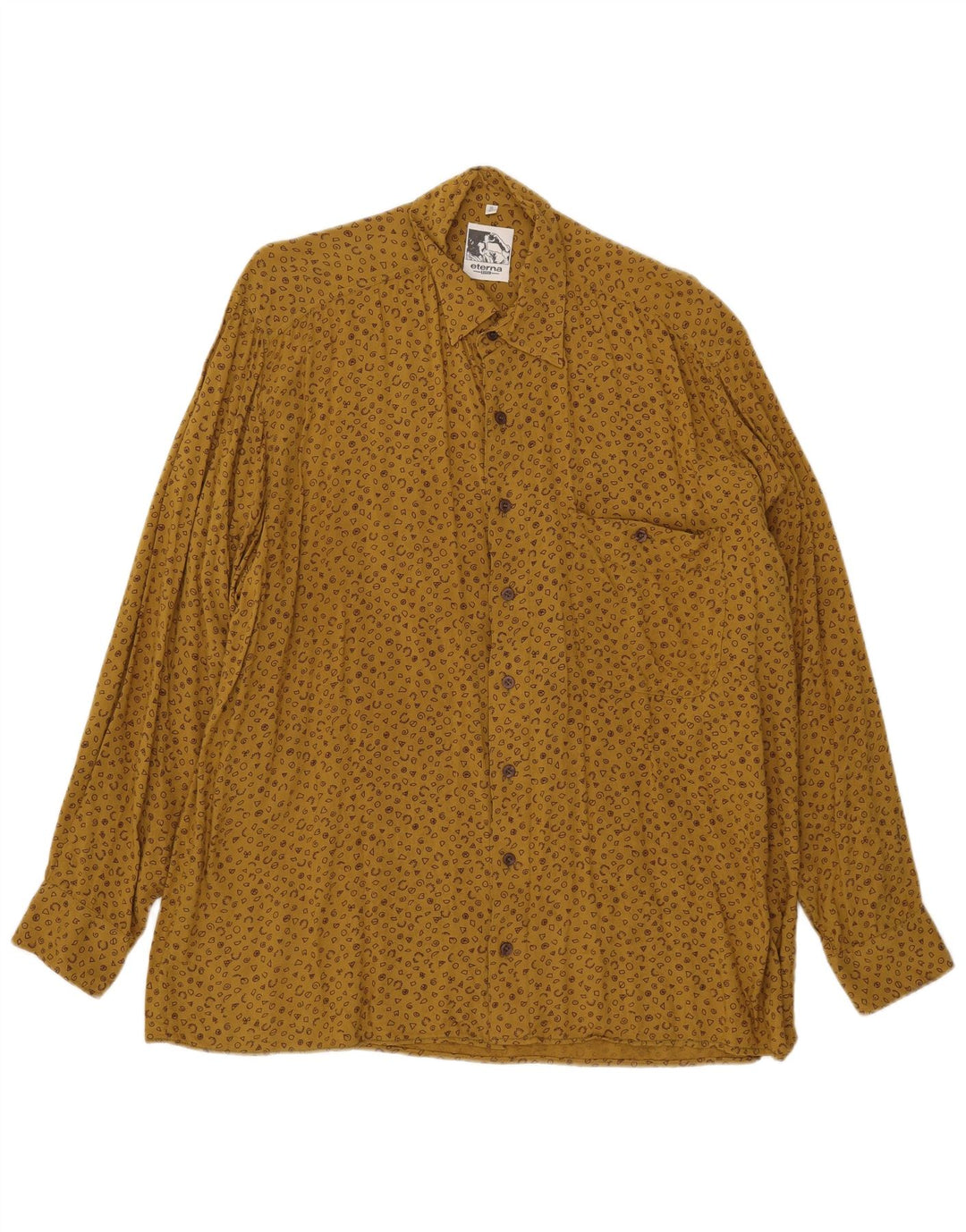 Eterna Mens Abstract Pattern Shirt Size 41 16 Large Yellow