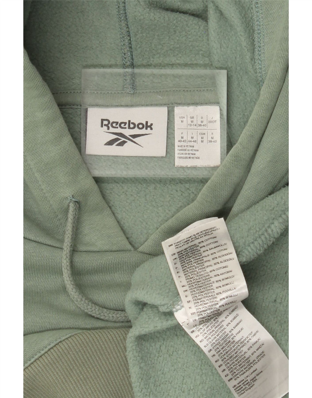 Reebok Womens Crop Asymmetric Hoodie Jumper UK 12/14 Medium Green Cotton