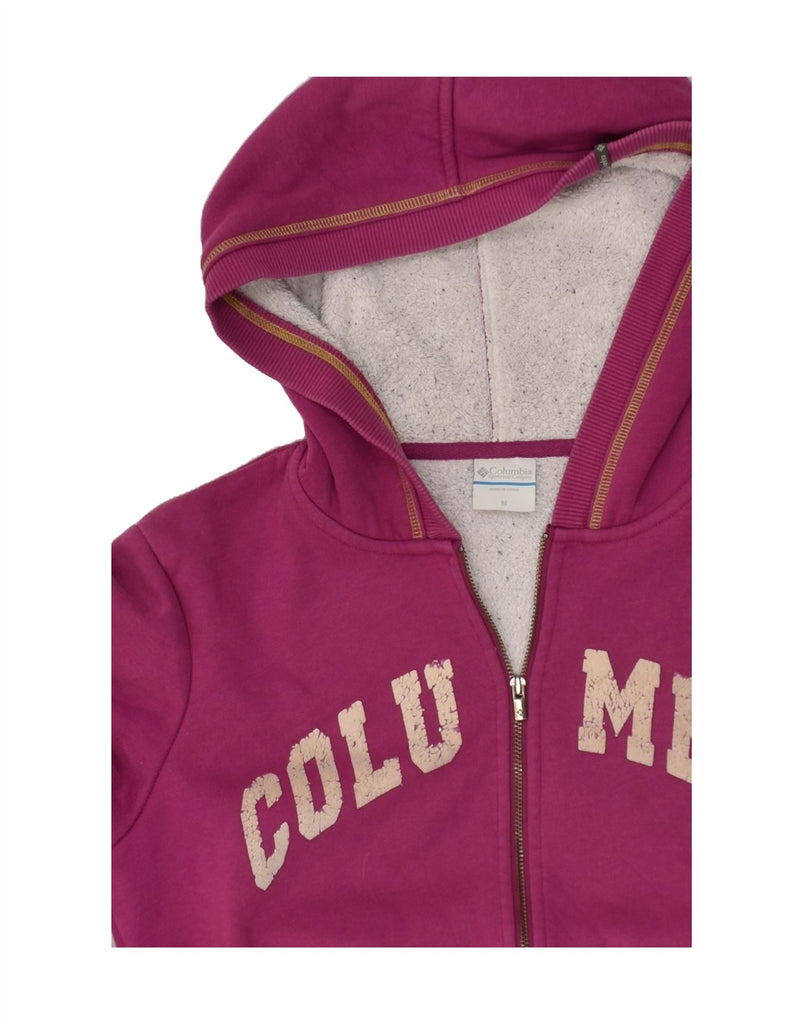 COLUMBIA Womens Graphic Zip Hoodie Sweater UK 12 Medium Pink Cotton | Vintage Columbia | Thrift | Second-Hand Columbia | Used Clothing | Messina Hembry 