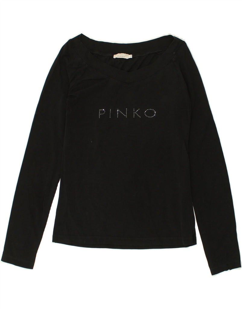 PINKO Womens Graphic Top Long Sleeve UK 8 Small Black Cotton | Vintage Pinko | Thrift | Second-Hand Pinko | Used Clothing | Messina Hembry 