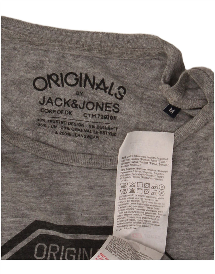 Jack & Jones Mens Graphic T-Shirt Top Medium Grey Flecked Cotton
