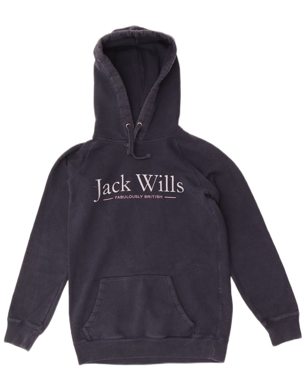 Jack Wills Womens Graphic Hoodie Jumper UK 6 XS Navy Blue Cotton