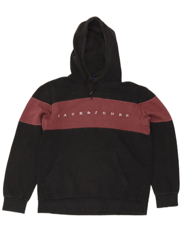 Jack & Jones Mens Graphic Hoodie Jumper Large Black Colourblock Cotton