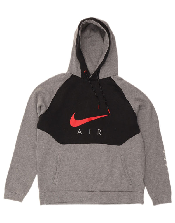Nike Mens Graphic Hoodie Jumper Large Grey Colourblock Cotton