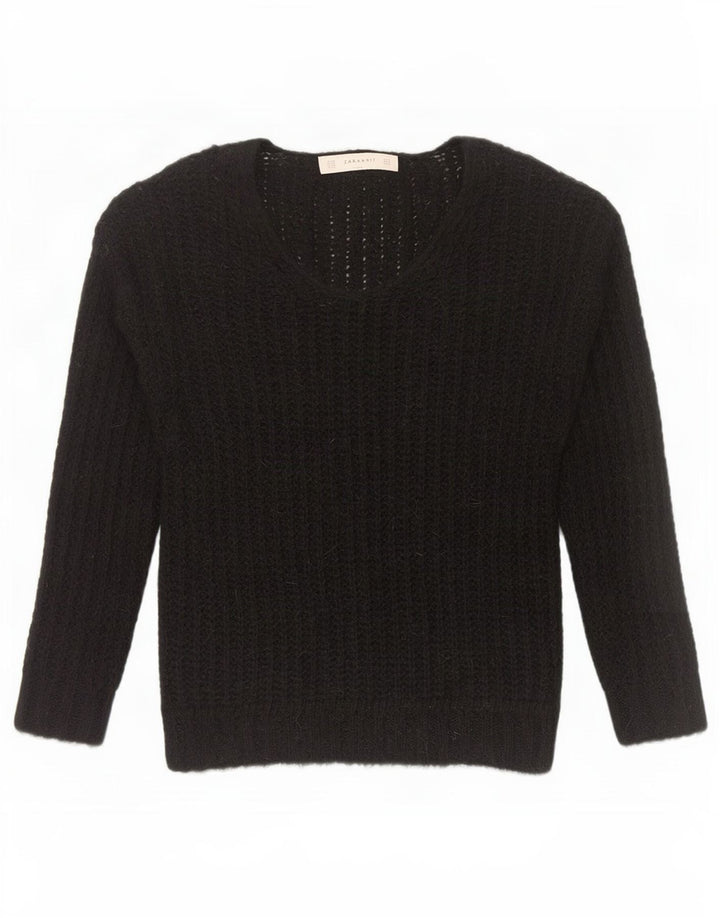 Zara Womens V-Neck Jumper Sweater UK 14 Medium Black Acrylic