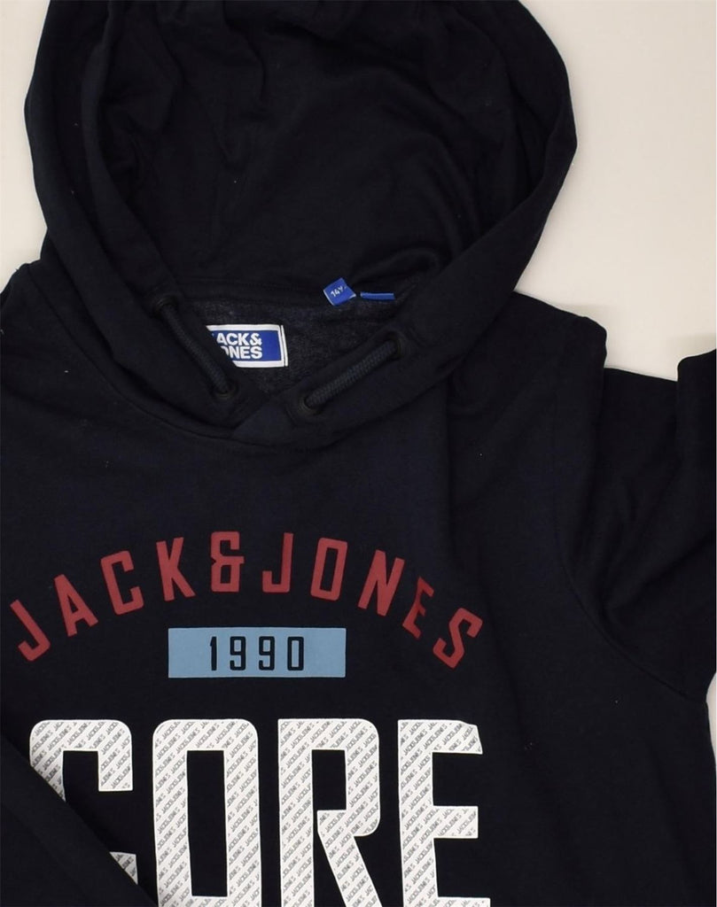 JACK & JONES Boys Graphic Hoodie Jumper 13-14 Years Navy Blue Cotton | Vintage Jack & Jones | Thrift | Second-Hand Jack & Jones | Used Clothing | Messina Hembry 