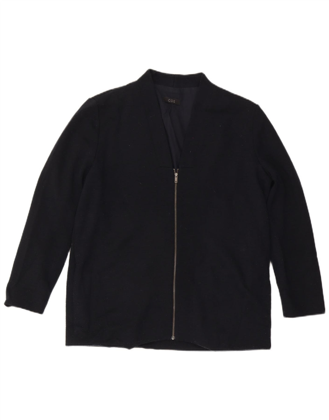 COS Womens Bomber Jacket UK 14 Large Navy Blue Wool