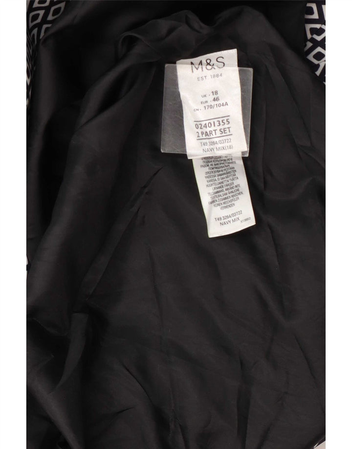 Marks & Spencer Womens Military Raincoat UK 18 XL Navy Blue Geometric