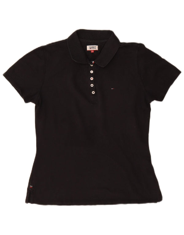 Tommy Hilfiger Womens Polo Shirt UK 14 Large Black Cotton