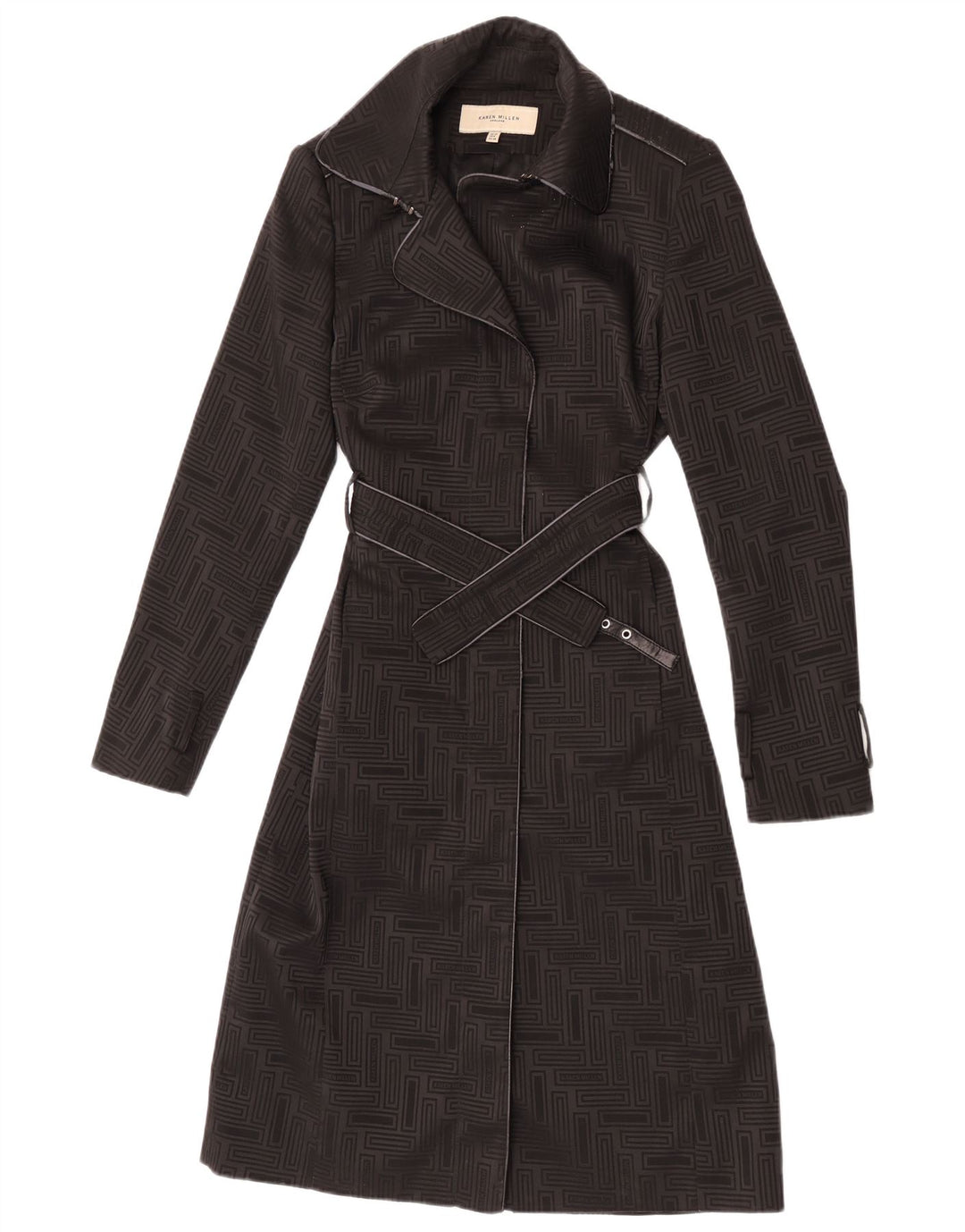 Karen Millen Womens Trench Coat UK 10 Small Black Geometric Polyester