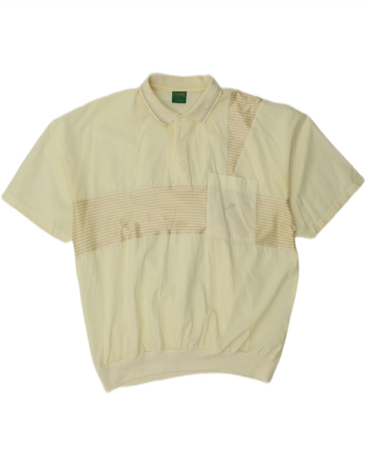 CANDA Mens Short Sleeve Pullover Shirt IT 52/54 Large Yellow Striped