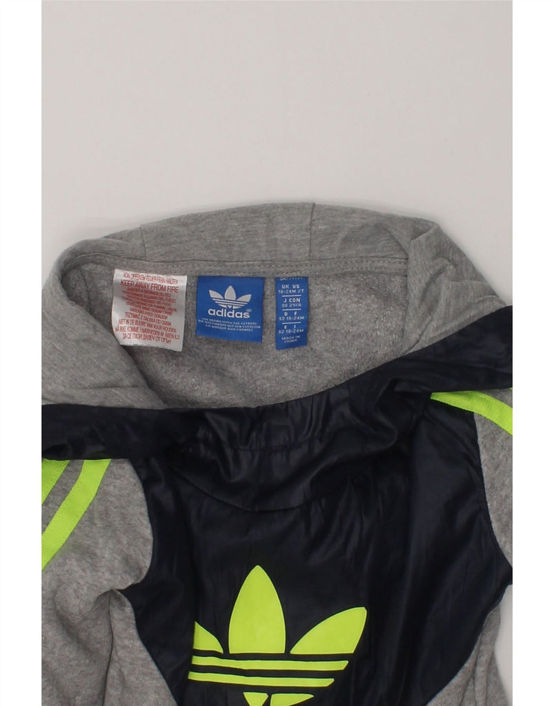 ADIDAS Baby Boys Graphic Hoodie Jumper 18-24 Months Grey Colourblock | Vintage Adidas | Thrift | Second-Hand Adidas | Used Clothing | Messina Hembry 