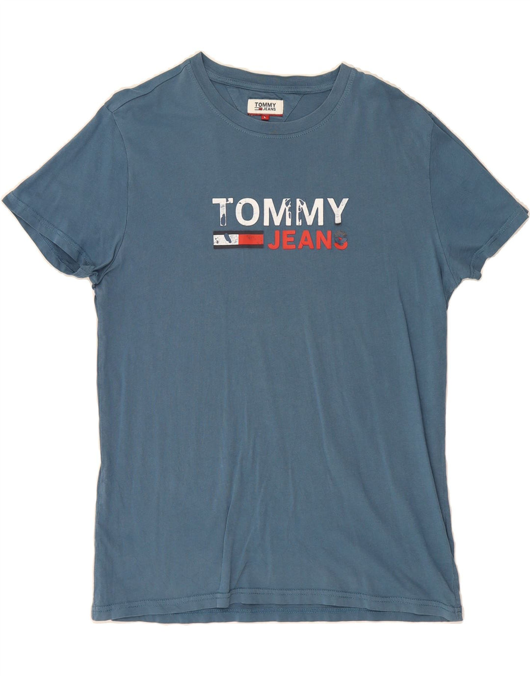 TOMMY HILFIGER Mens Graphic T-Shirt Top Large Blue Vintage Tommy Hilfiger and Second-Hand Tommy Hilfiger from Messina Hembry 