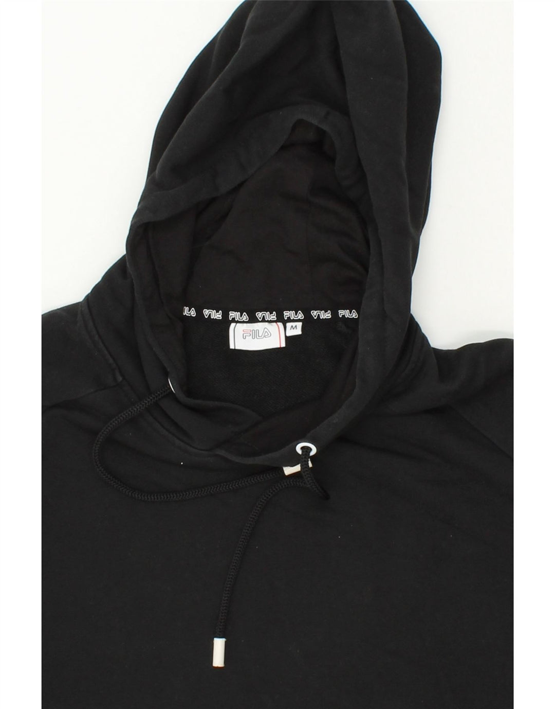 FILA Womens Oversized Crop Graphic Hoodie Jumper UK 14 Medium Black Vintage Fila and Second-Hand Fila from Messina Hembry 