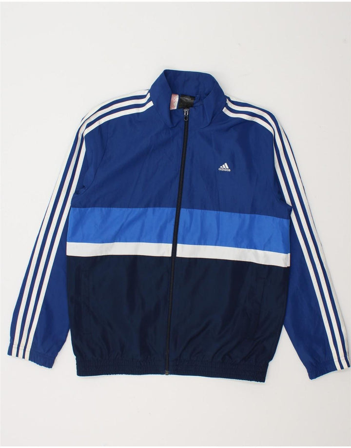 Adidas Boys Rain Jacket 13-14 Years Navy Blue Colourblock Polyester