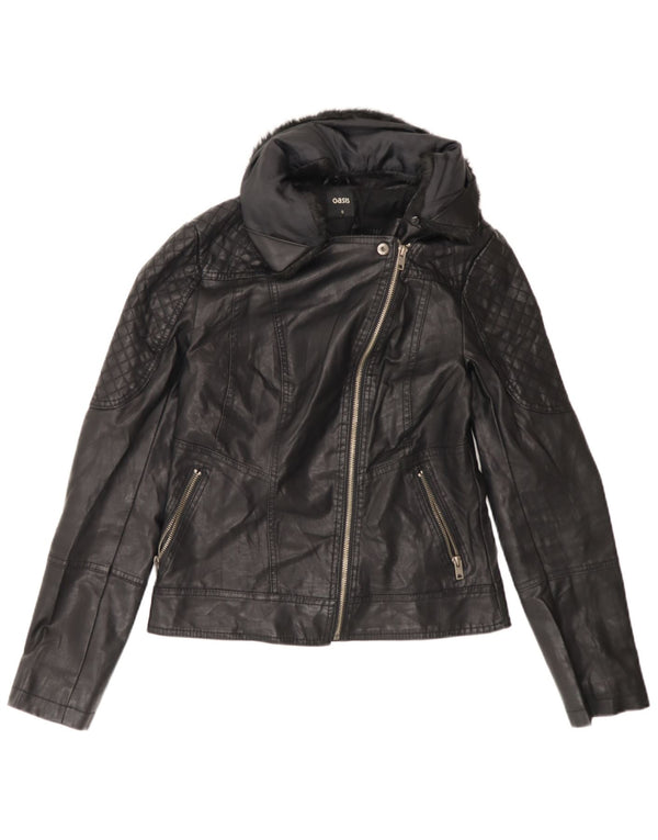 Oasis Mens Faux Leather Biker Jacket UK 36 Small Black Polyethylene