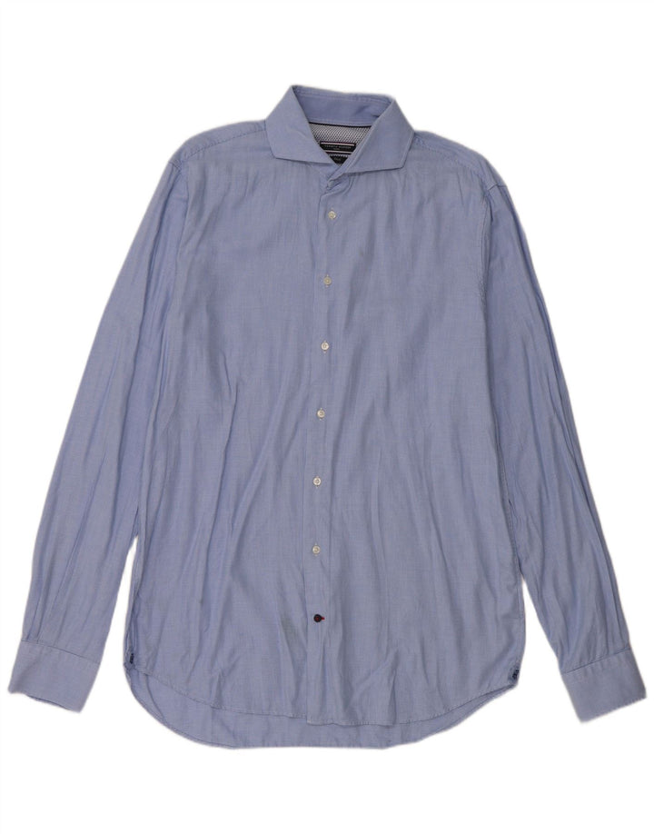 Tommy Hilfiger Mens Shirt Size 41 16 Large Blue Houndstooth Cotton