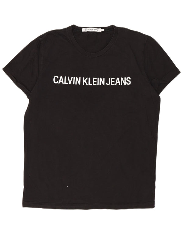 CALVIN KLEIN JEANS Mens Graphic T-Shirt Top Large Black Cotton