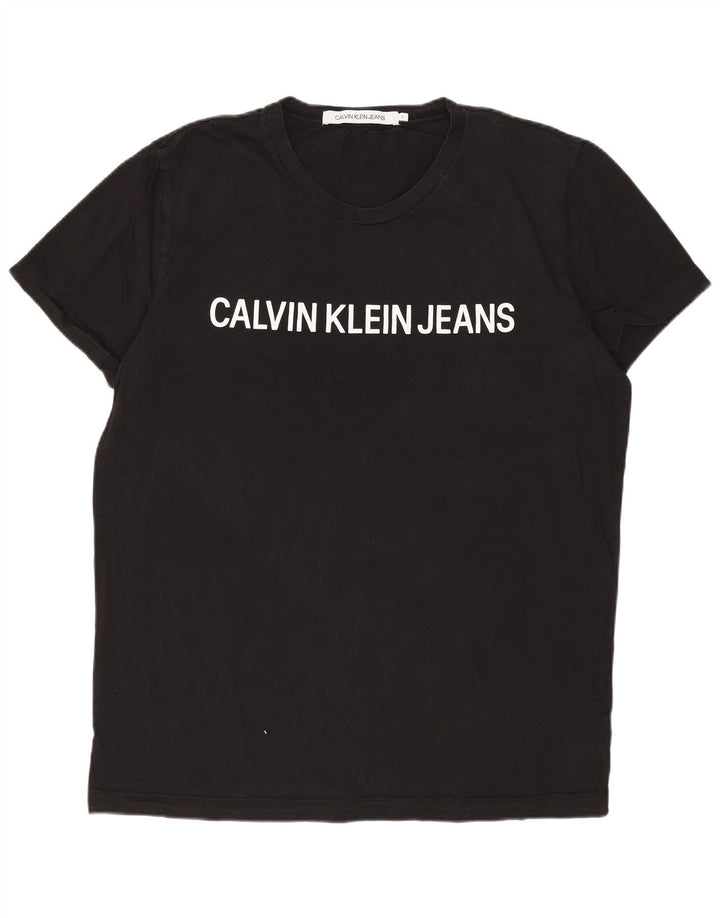 CALVIN KLEIN JEANS Mens Graphic T-Shirt Top Large Black Cotton