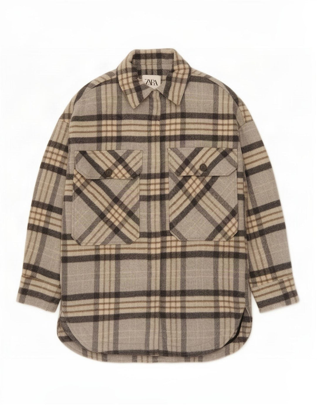 Zara Womens Overshirt Flannel Shirt UK 10 Small Grey Check