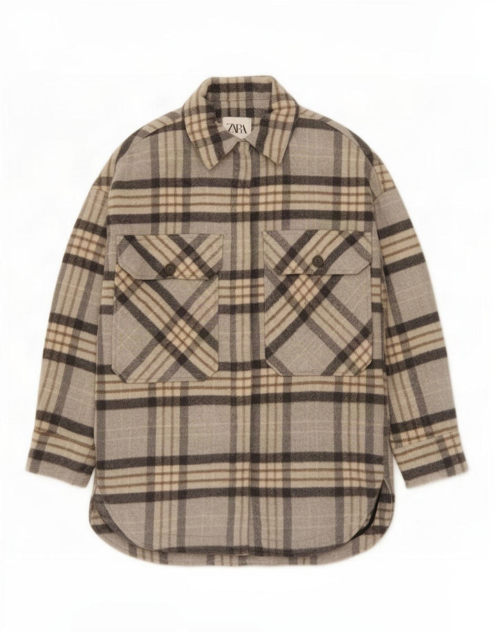 Zara Womens Overshirt Flannel Shirt UK 10 Small Grey Check