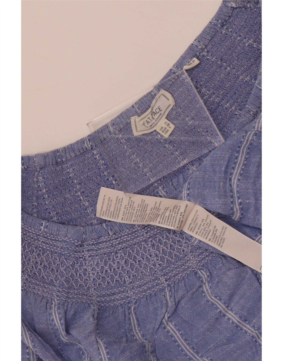 Fat Face Womens Crop Oversized Top 3/4 Sleeve UK 10 Small Blue Striped