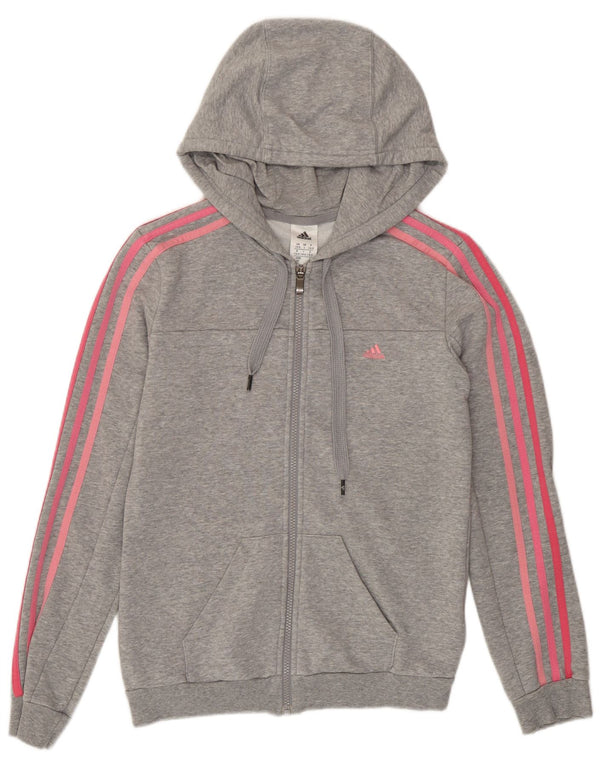 Adidas Womens Zip Hoodie Sweater UK 8/10 Small Grey Cotton