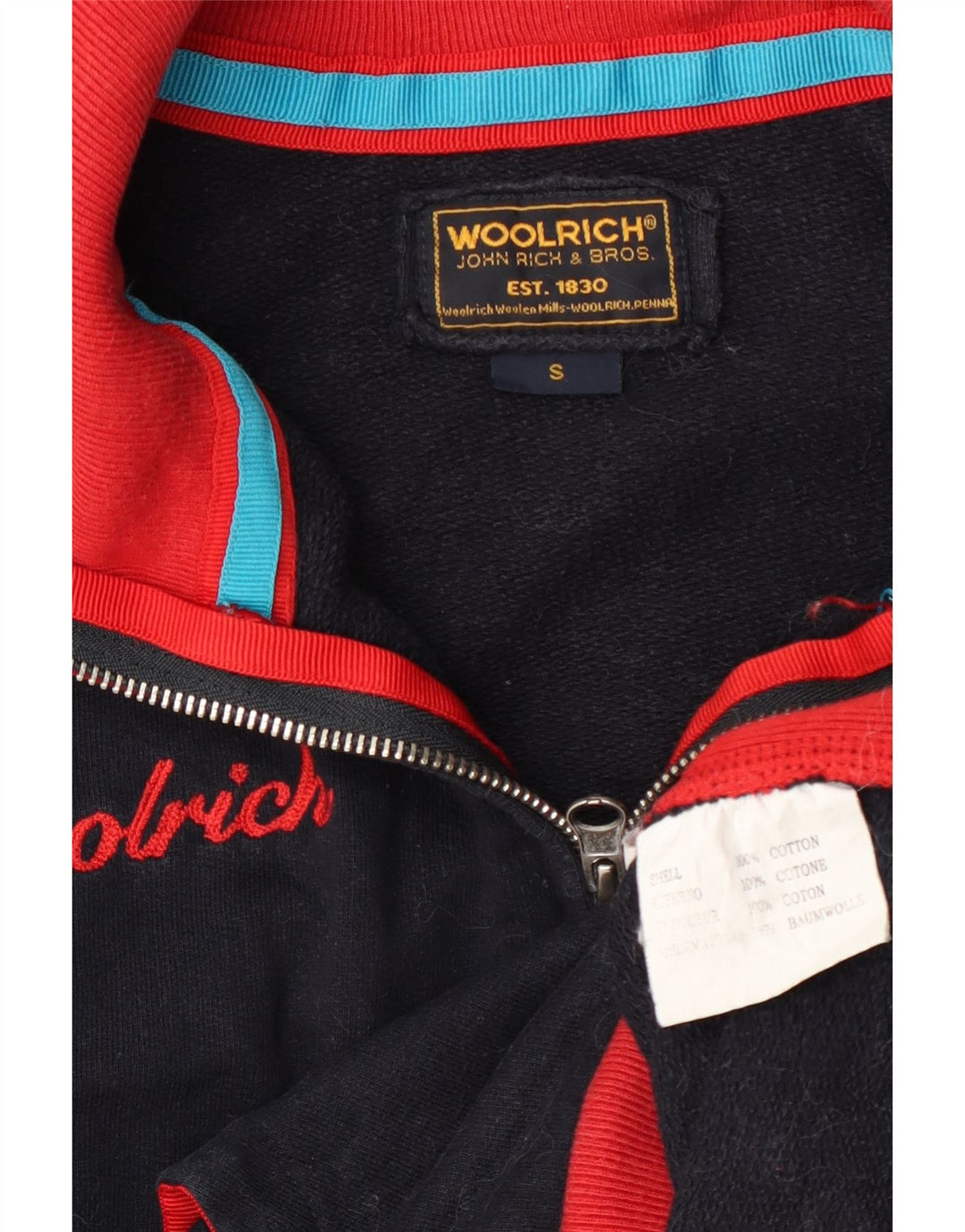 Woolrich Mens Graphic Tracksuit Top Jacket Small Navy Blue Colourblock