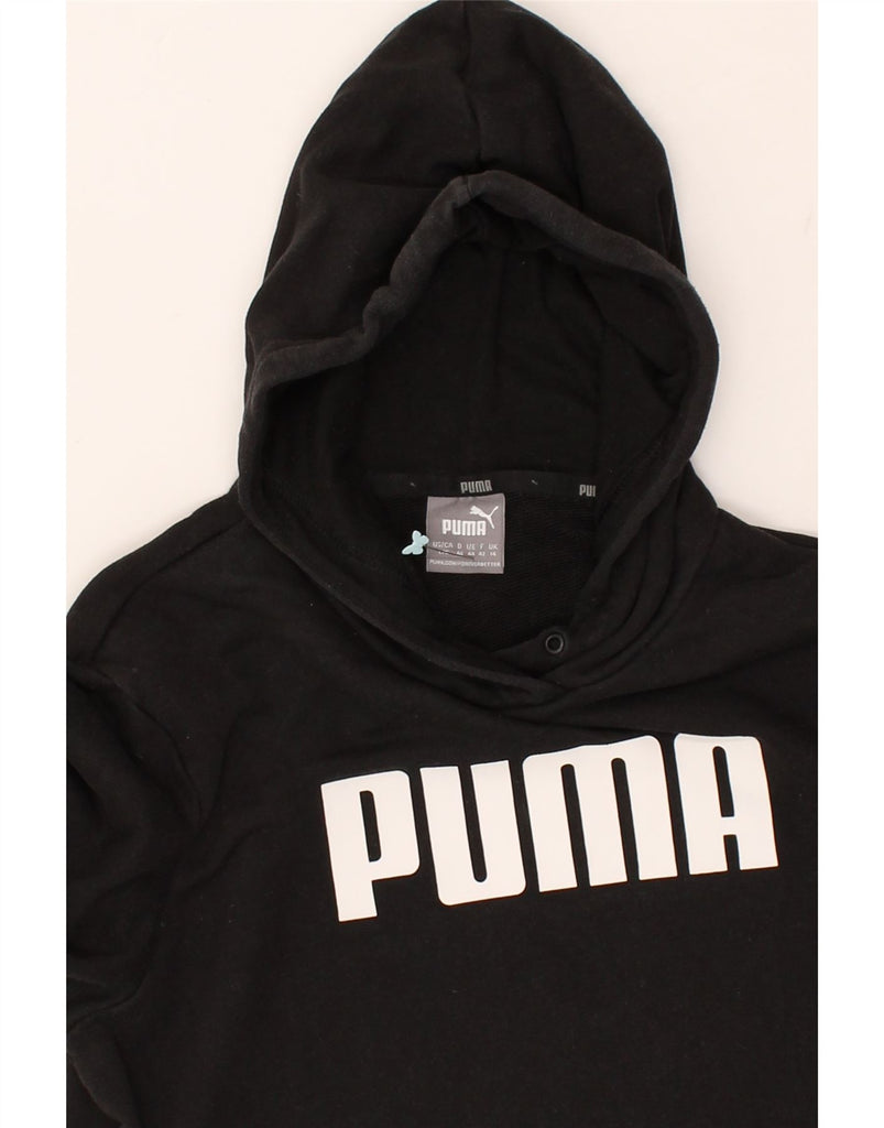 PUMA Womens Graphic Hoodie Jumper UK 14 Large Black Cotton | Vintage Puma | Thrift | Second-Hand Puma | Used Clothing | Messina Hembry 