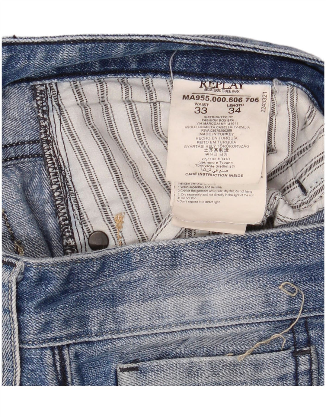 Replay Womens Straight Jeans W33 L34 Blue Cotton
