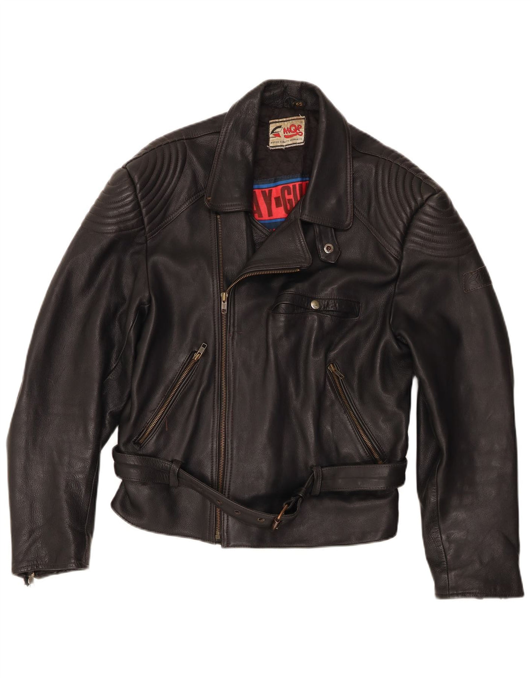 MQP Mens Motorcycle Leather Biker Jacket IT 52 XL Black