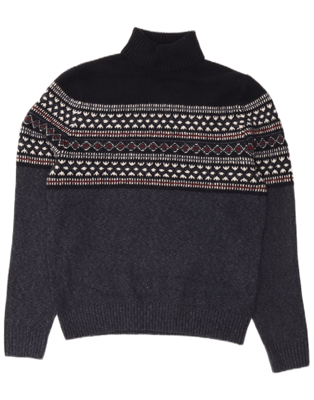 Marks & Spencer Mens Roll Neck Jumper Sweater Large Navy Blue Fair Isle