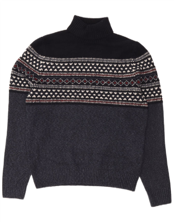 Marks & Spencer Mens Roll Neck Jumper Sweater Large Navy Blue Fair Isle