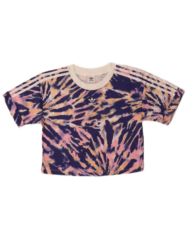 Adidas Womens Crop Graphic T-Shirt Top UK 12 Medium Multicoloured Tie Dye