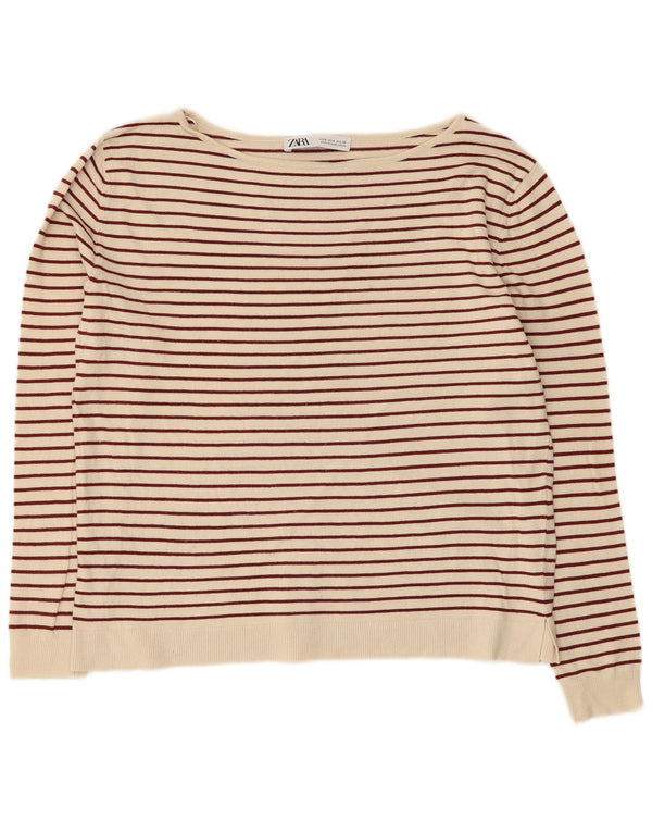 ZARA Womens Boat Neck Jumper Sweater UK 10 Small Off White Striped