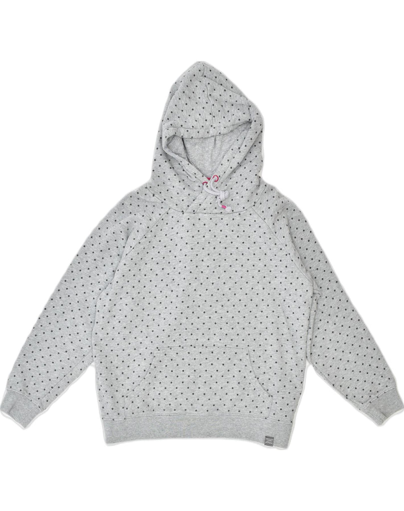 JOULES Womens Oversized Hoodie Jumper UK 10 Small Grey Polka Dot Cotton | Vintage | Thrift | Second-Hand | Used Clothing | Messina Hembry 