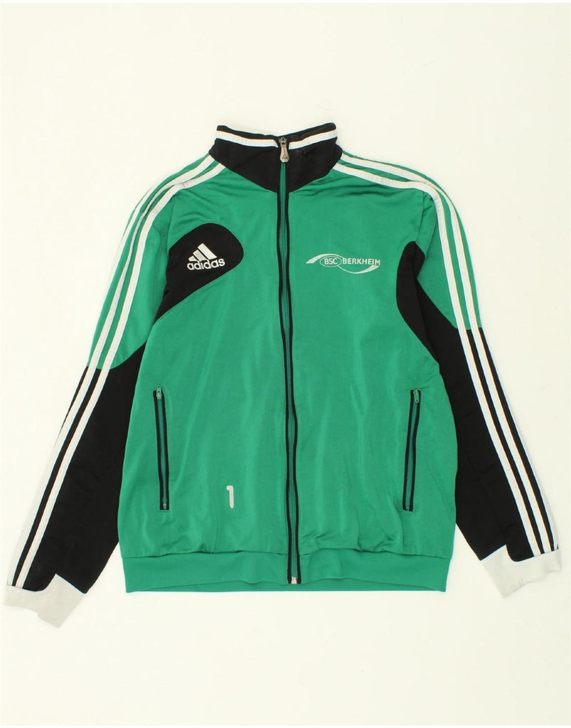 ADIDAS Boys BSC Berkheim Graphic Tracksuit Top Jacket 15-16 Years Green Vintage Adidas and Second-Hand Adidas from Messina Hembry 