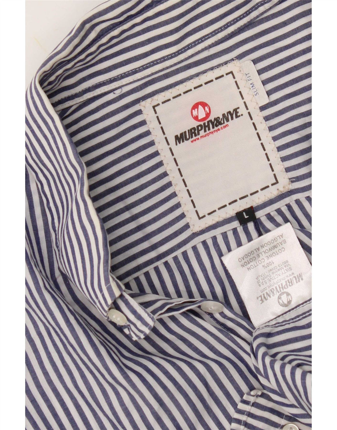 Murphy & Nye Mens Slim Fit Shirt Large Blue Pinstripe Cotton